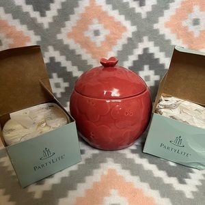 PartyLite cherry blossom candle holder with candles.